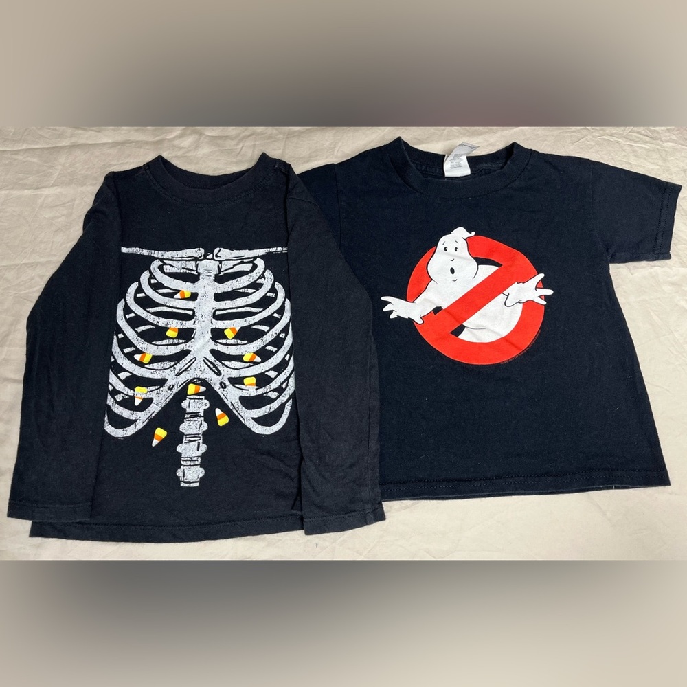 Ghoulish T-Shirt and Candycorn Skeleton Long Sleeve for 4T.